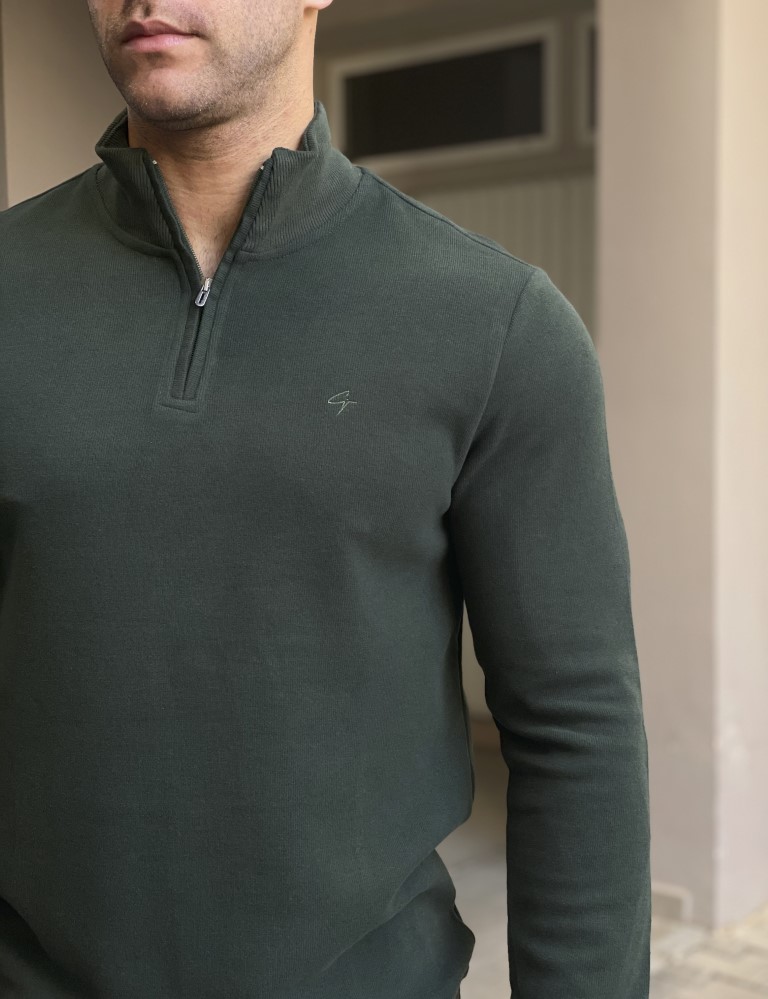 Ανδρικό κυπαρισσί πουλόβερ μονόχρωμο με γιακά 4263K φωτογραφία